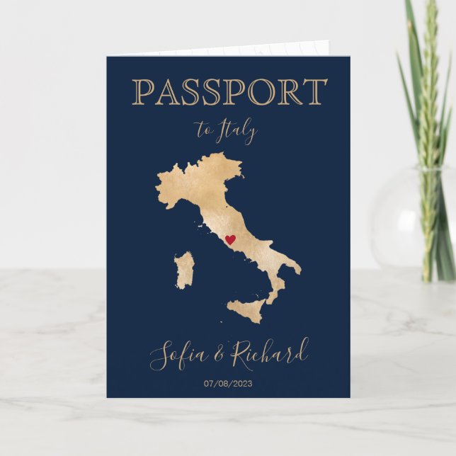 Wedding Destination Passport Gold Map Italy  Invitation (Front)