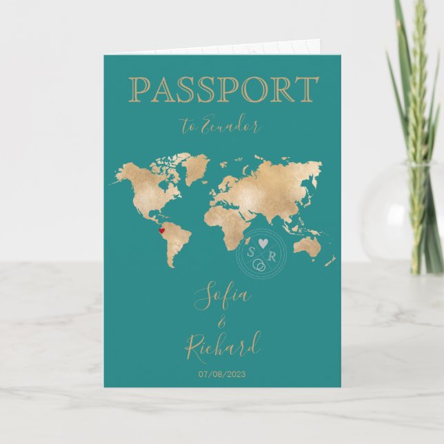 Wedding Destination Passport Gold World Map Invita Invitation (Front)