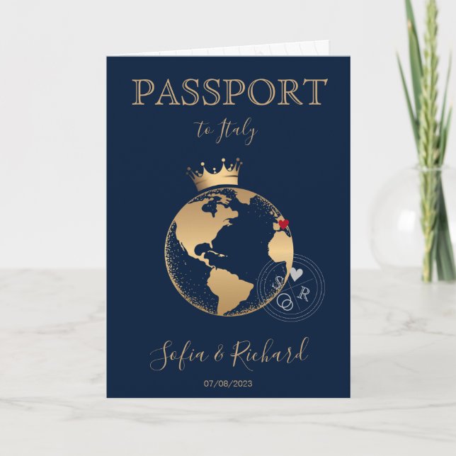 Wedding Destination Passport Gold World Map Invita Invitation (Front)