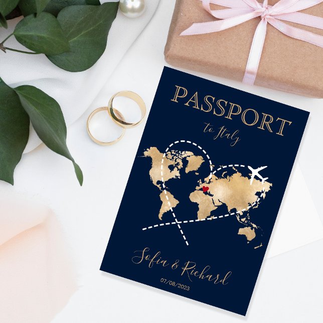 Wedding Destination Passport Gold World Map Invita Invitation (Creator Uploaded)