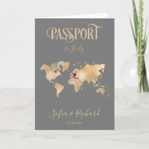 Wedding Destination Passport Gold World Map Italy  Invitation