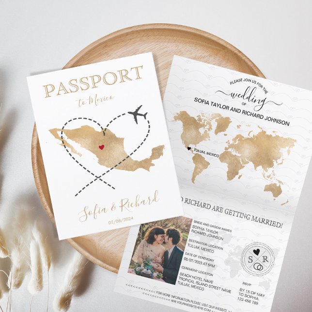 Wedding Destination Passport Mexico World MaP Invitation (Creator Uploaded)