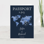 Wedding Destination Passport Navy Blue World Map Invitation (Front)