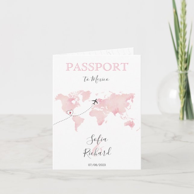 Wedding Destination Passport Pink World Map Marble Invitation (Front)