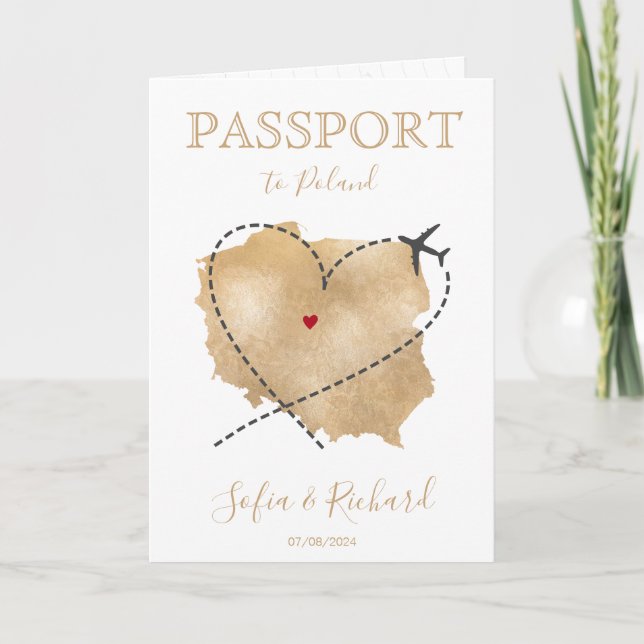 Wedding Destination Passport Poland Map QR Code Invitation (Front)
