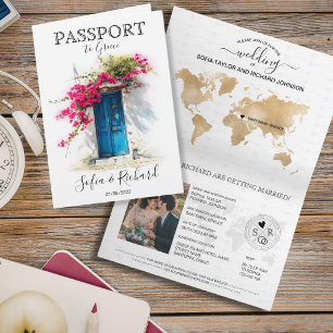 Wedding Destination Passport Santorini Greece Invitation