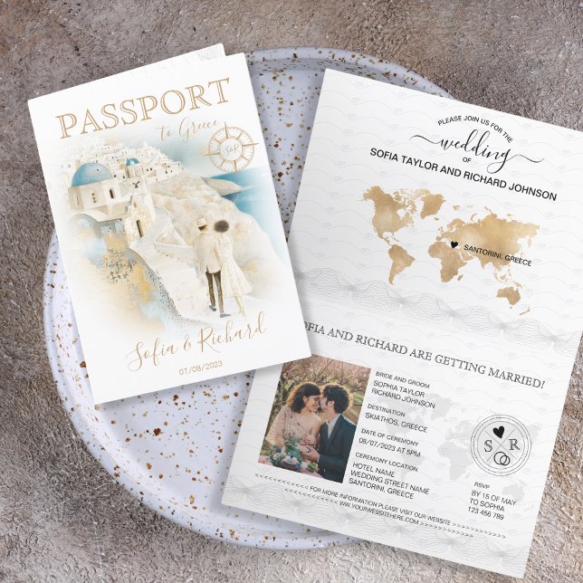 Wedding Destination Passport  Santorini Greece Invitation (Creator Uploaded)