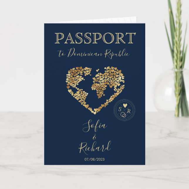 Wedding Destination Passport World Map Heart Invitation (Front)