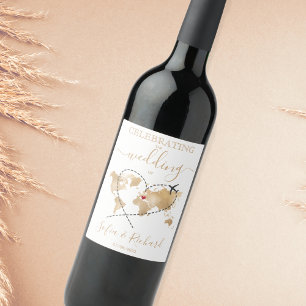 Wedding Destination Passport World Map Italy Heart Wine Label
