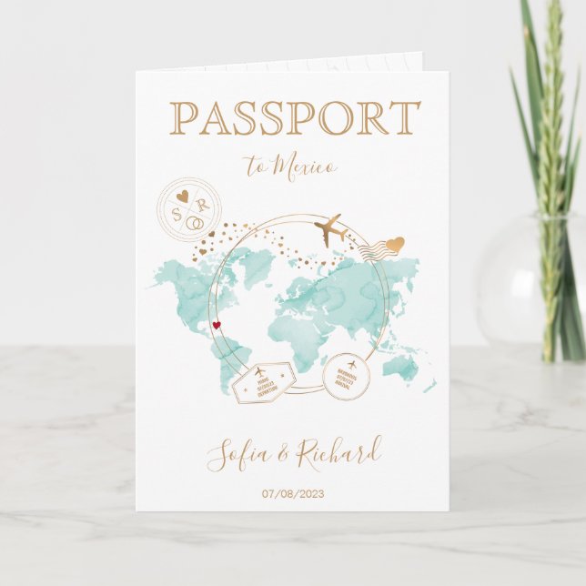 Wedding Destination Passport World Map Mexico Invitation (Front)