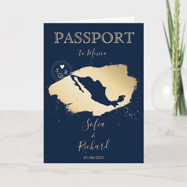Wedding Destination Passport World Map Mexico Invitation (Front)