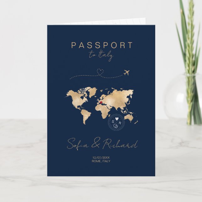 Wedding Destination Passport World Map Modern Invi Invitation (Front)