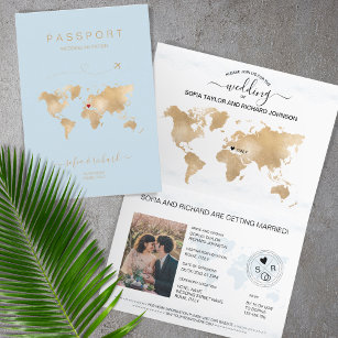Wedding Destination Passport World Map Modern Invitation