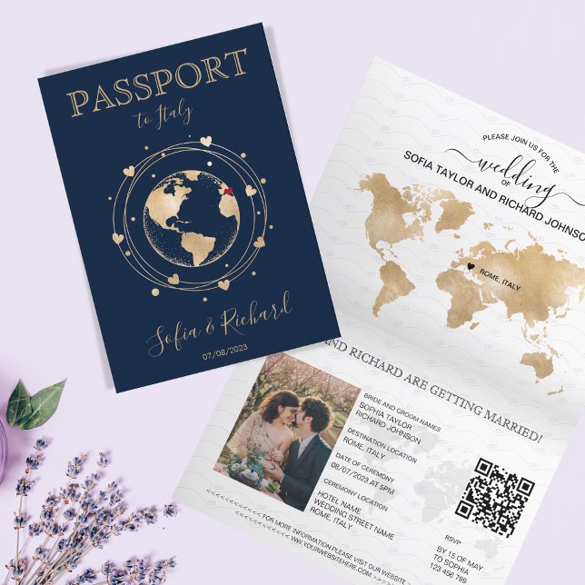 Wedding Destination Passport World Map QR Code Invitation (Creator Uploaded)