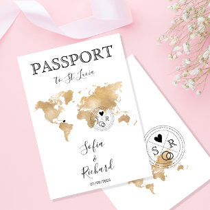 Wedding Destination Passport World Map St. Lucia Invitation