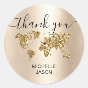 Wedding Destination Passport World Map Thank You Classic Round Sticker