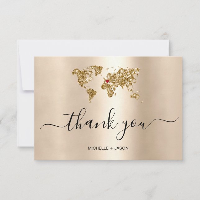 Wedding Destination Passport World Map Thank You RSVP Card (Front)