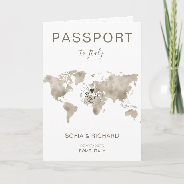 Wedding Destination Passport  World Map Travel Inv Invitation (Front)
