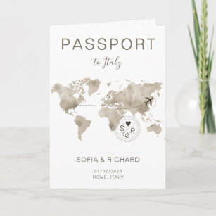 Wedding Destination Passport  World Map Travel Inv Invitation