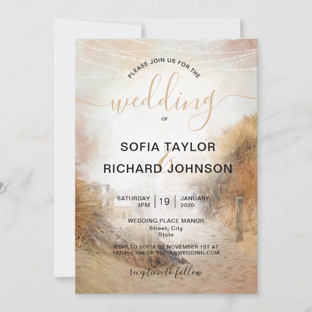 Wedding Destination Sand Dunes Beach Grass Invitat Invitation (Front)