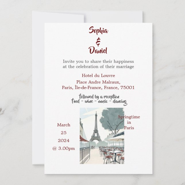 Wedding Destination - Springtime in Paris Invitation (Front)