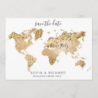 Wedding Destination World Map Gold Removable Heart