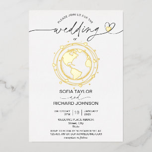 Wedding Destination World Map Typography Gold