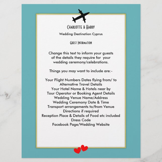 Wedding Destinations Abroad Guest Information (Front)