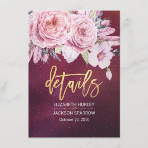 Wedding Detail Floral String Lights Burgundy Red Invitation