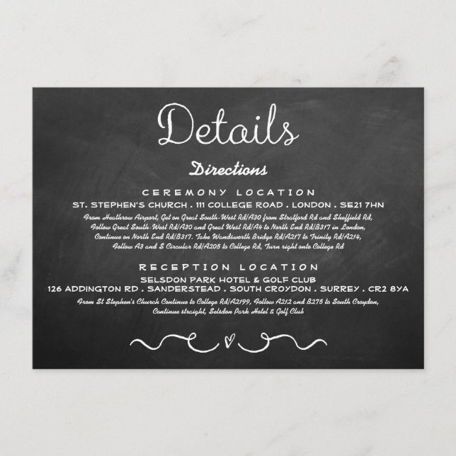 Wedding Detail Insert Card | Modern Chalkboard (Front)