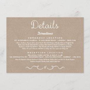 Wedding Detail Insert Card Rustic Country Kraft