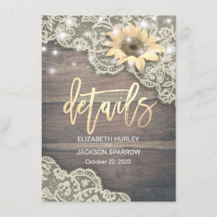 Wedding Detail Lace Sunflower Wood & String Lights Invitation