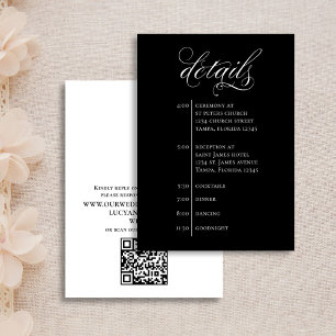 Wedding Details Black and White QR Code RSVP Enclosure Card