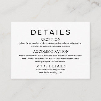 Wedding details black &  white website card