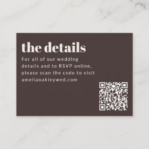 Wedding Details Bold Retro Brown QR Code RSVP Enclosure Card
