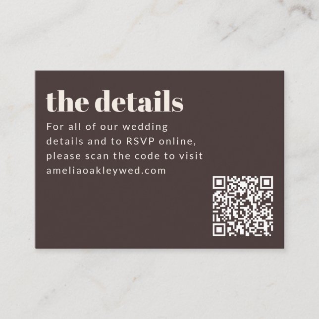Wedding Details Bold Retro Brown QR Code RSVP Enclosure Card (Front)