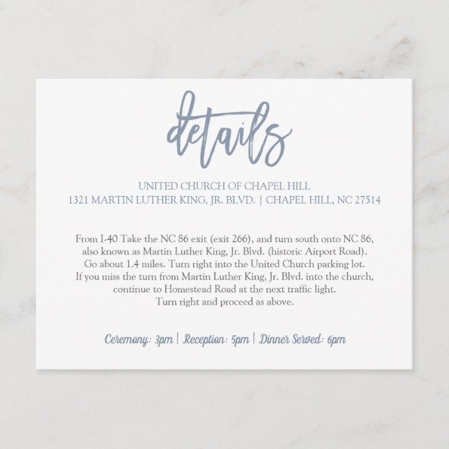 Wedding Details Card | Brush Type (Dusty Blue) (Front)