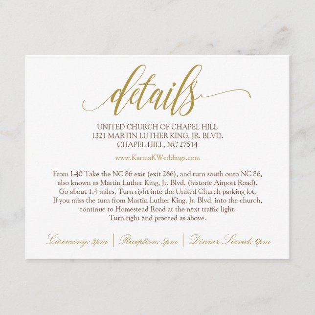 Wedding Details Card | Luxe Calligraphy (Gold) (Front)