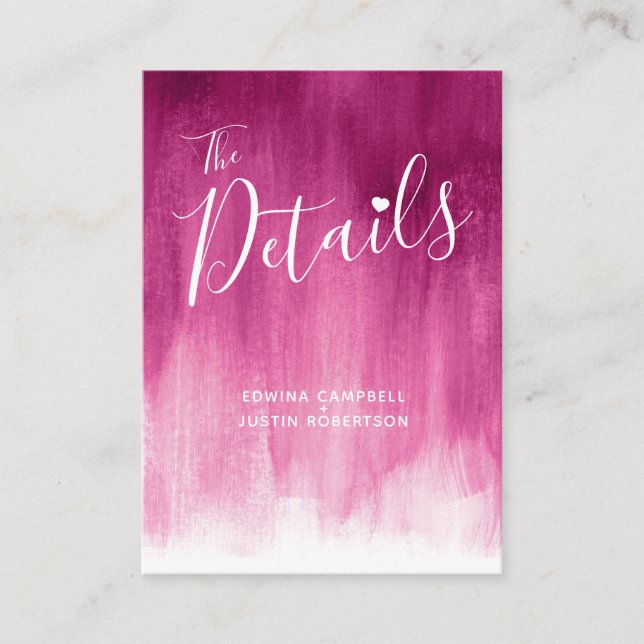 Wedding details dark pink red art enclosure card (Front)