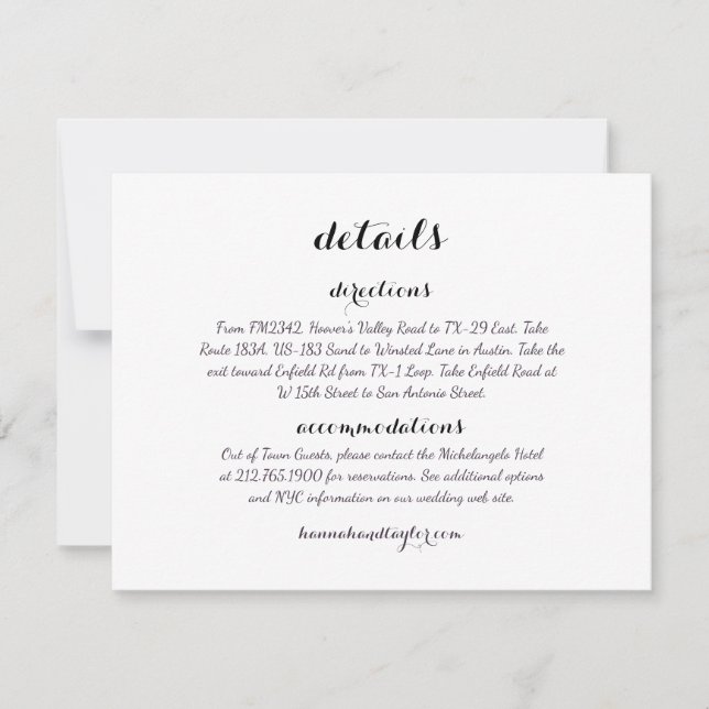 Wedding Details Directions Card *Modern Classic* (Front)