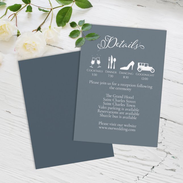 Wedding Details Dusty Blue Wedding Timeline Enclosure Card (Creator Uploaded)