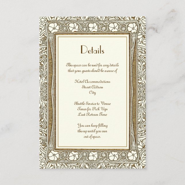 Wedding Details Elegant Gold Ivory Art Nouveau  Enclosure Card (Front)