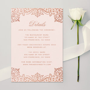 Wedding Details Elegant Pink Rose Gold Antique Enclosure Card