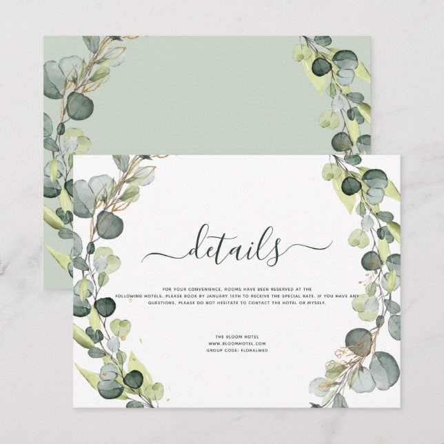 Wedding Details Eucalyptus Greenery Succulent Invitation (Front/Back)