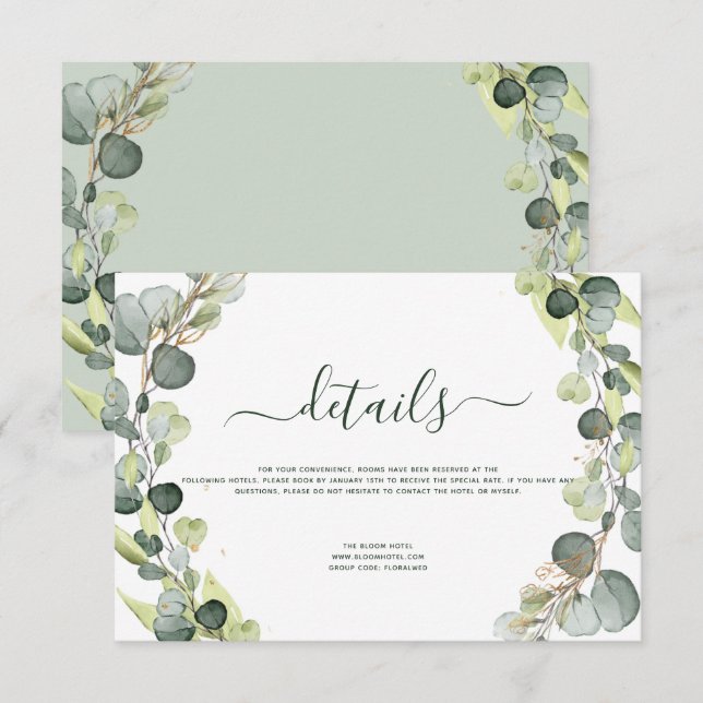 Wedding Details Eucalyptus Greenery Succulent Invitation (Front/Back)