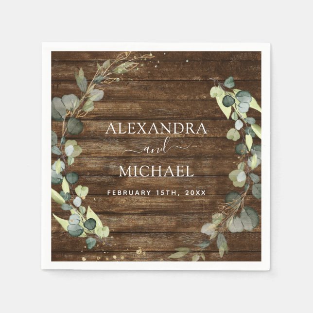 Wedding Details Eucalyptus Rustic Country Greenery Napkin (Front)