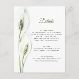 Wedding DETAILS Floral White Calla Peace Lily Enclosure Card