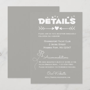 Wedding Details Grey & White Butterflies & Hearts Invitation