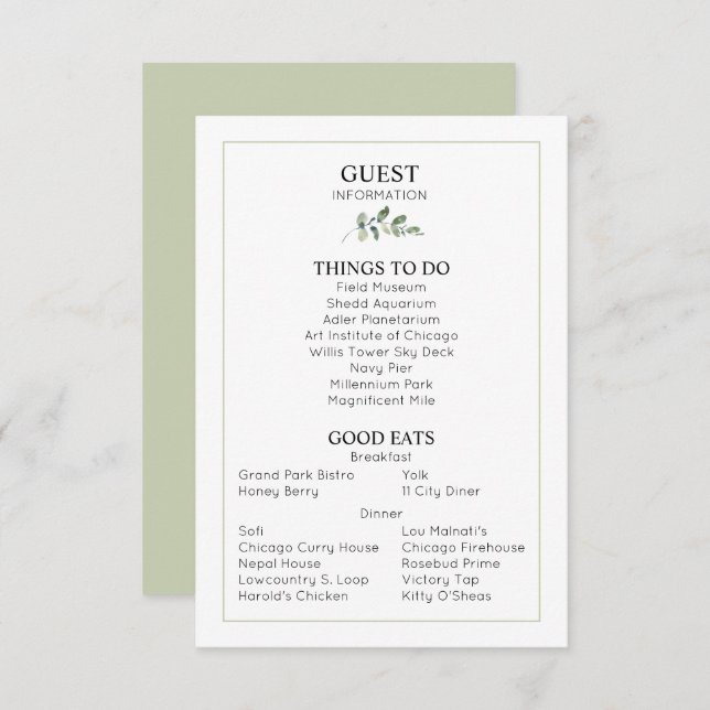 Wedding Details Guest Information Enclosure Card (Front/Back)