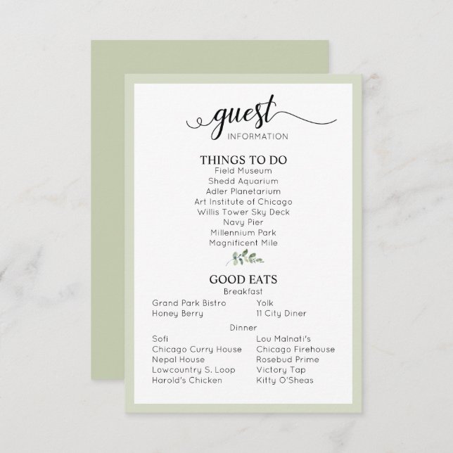 Wedding Details Guest Information Sage Green  Enclosure Card (Front/Back)